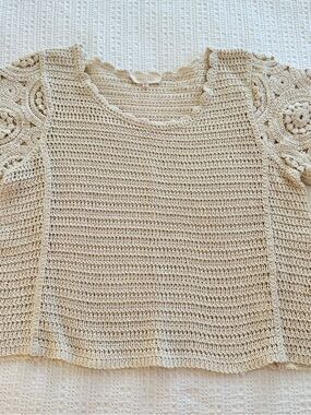 Solitaire Beige Crochet Scoop-Neck Knit Top